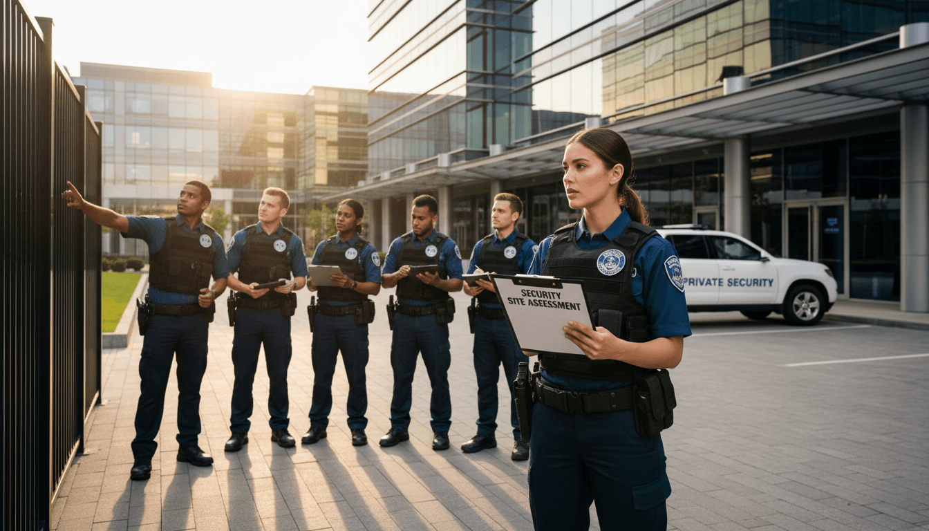 Security professionals conducting professional site assessment