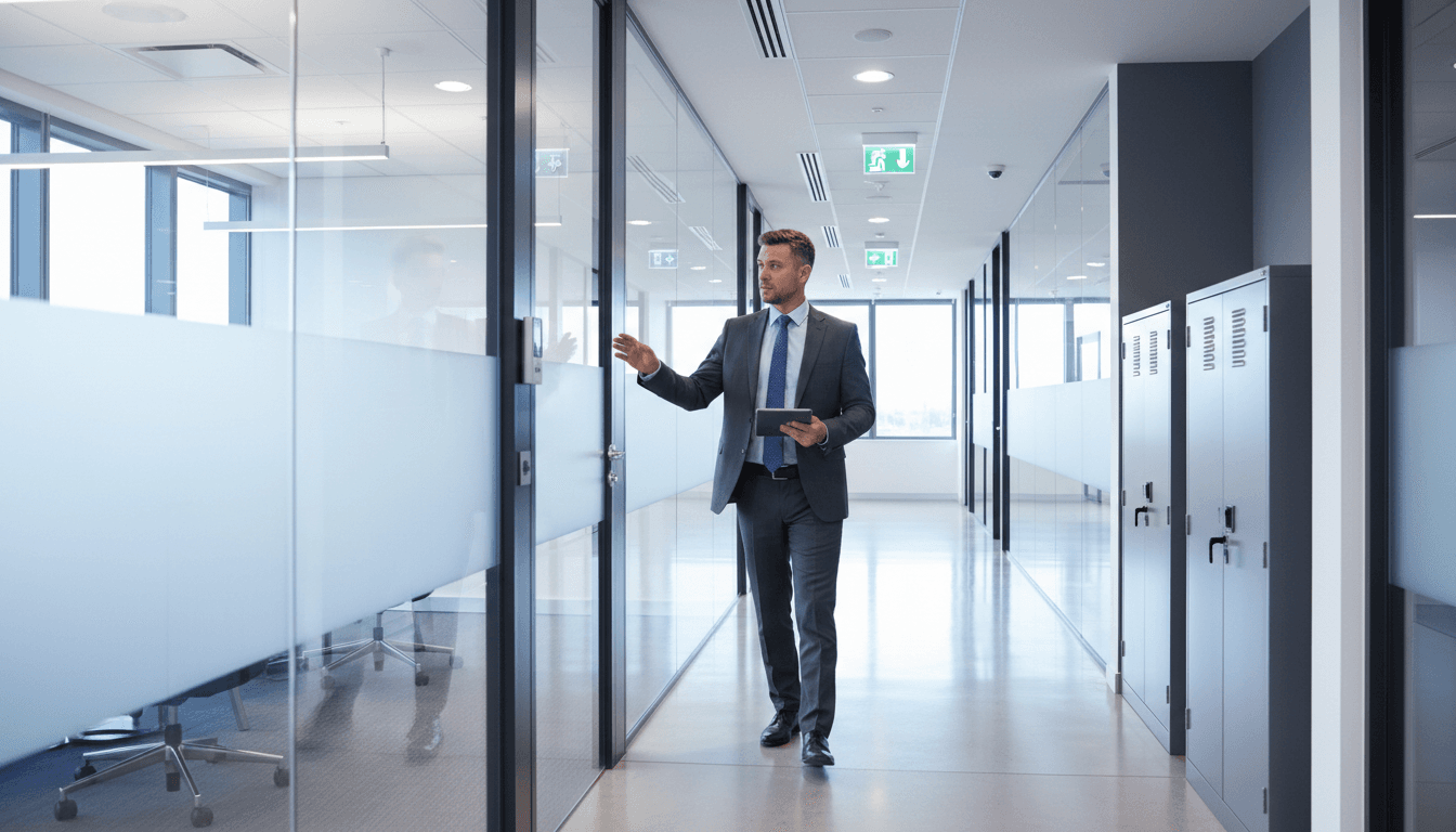 Security professional conducting comprehensive site assessment