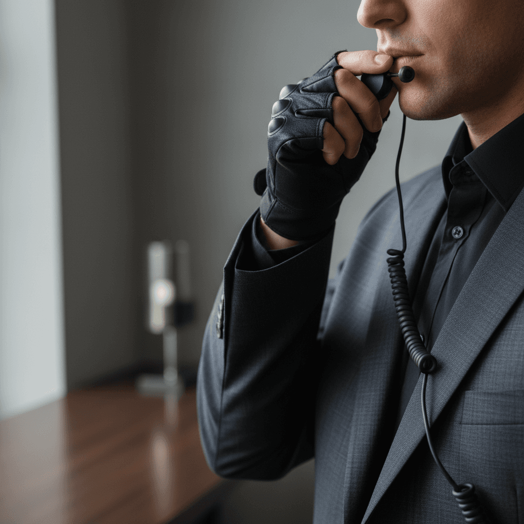 Security professional with communication equipment