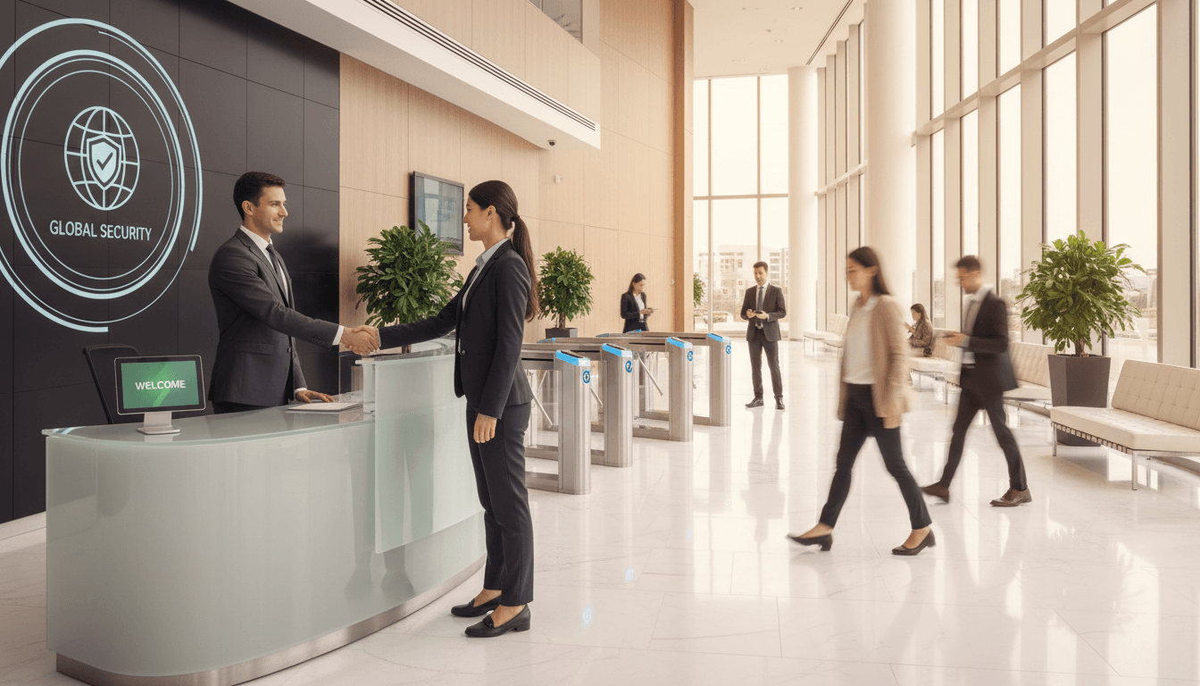 Professional security team monitoring access control system in modern building